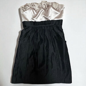 BCBG Paris Strapless Black & Champagne Satin Cocktail Dress w/ Pockets Women’s S